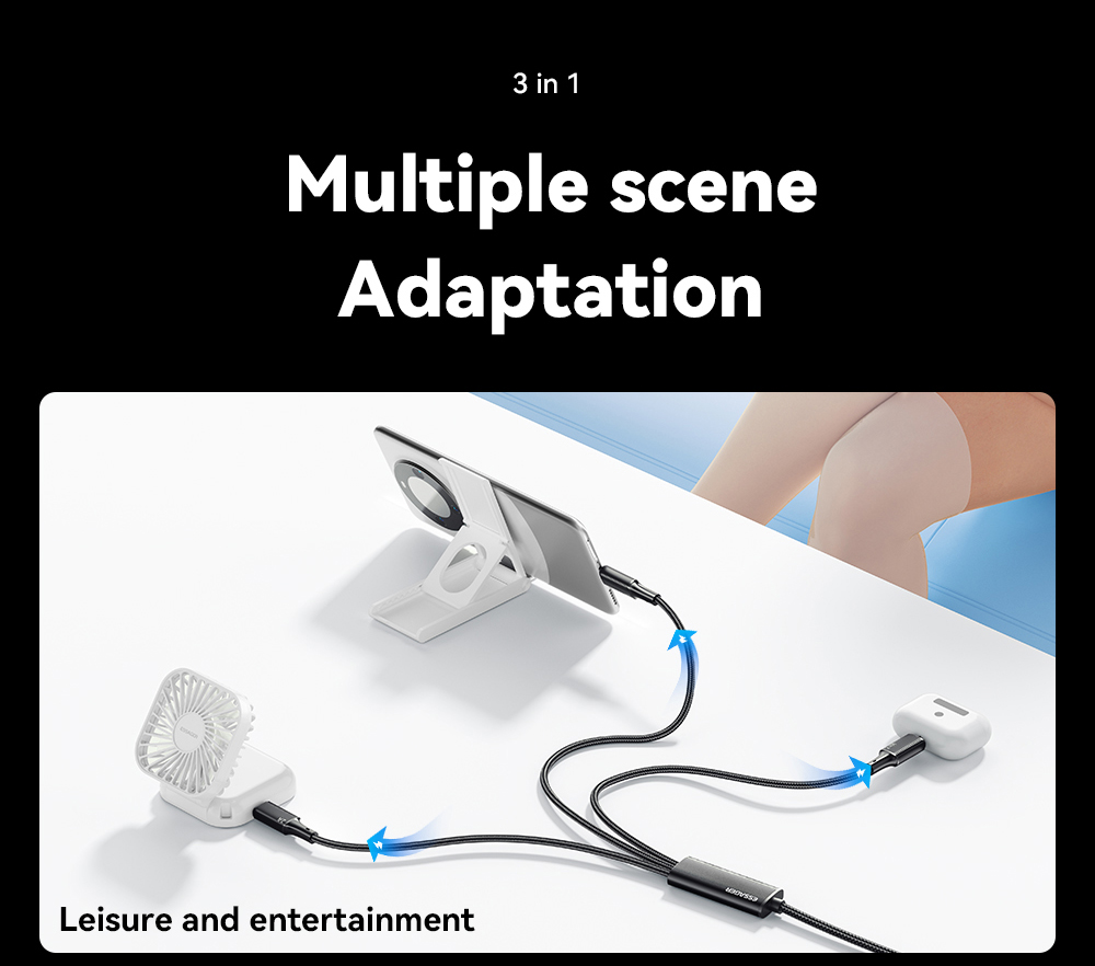 ESSAGER EXCMTL-JJ01-P 100W 3 in 1 USB Data Cable - Black