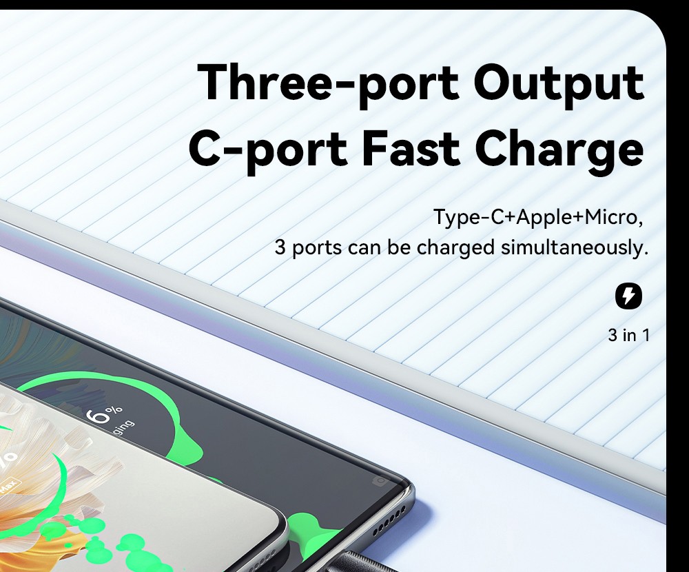 ESSAGER EXCMTL-JJ01-P 100W 3 in 1 USB Data Cable - Black