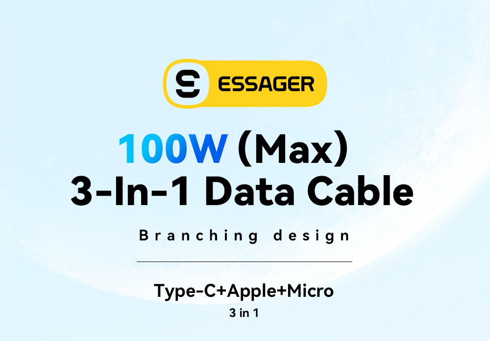 ESSAGER EXCMTL-JJ03-P 100W 3 in 1 USB Data Cable - Blue
