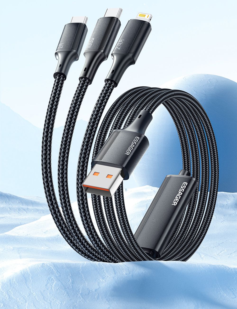 ESSAGER EXCMTL-JJ03-P 100W 3 in 1 USB Data Cable - Blue