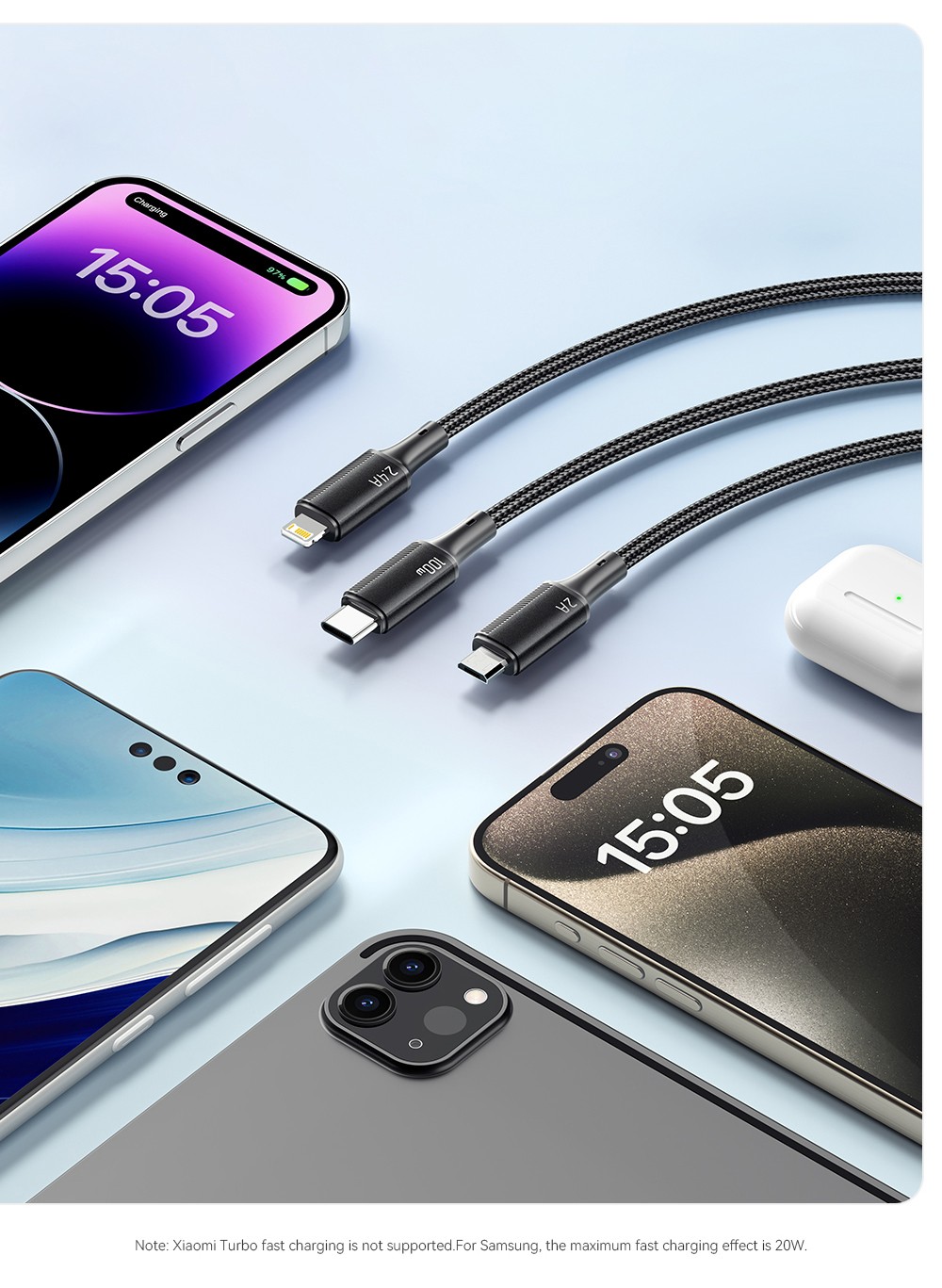 ESSAGER EXCMTL-JJ03-P 100W 3 in 1 USB Data Cable - Blue