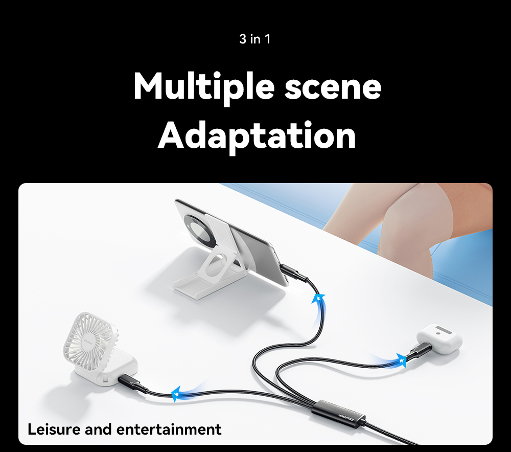 ESSAGER EXCMTL-JJ03-P 100W 3 in 1 USB Data Cable - Blue