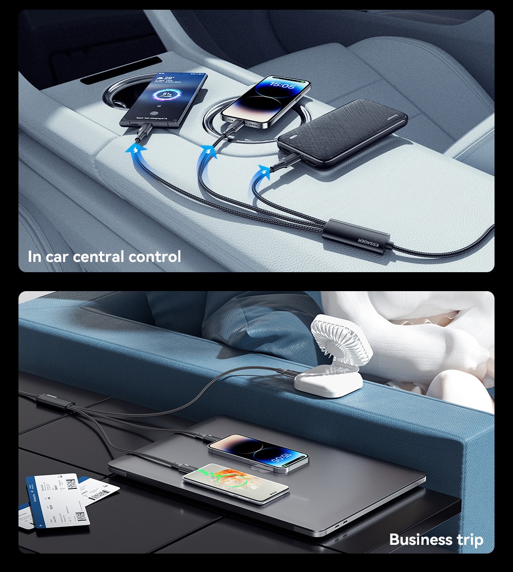 ESSAGER EXCMTL-JJ03-P 100W 3 in 1 USB Data Cable - Blue