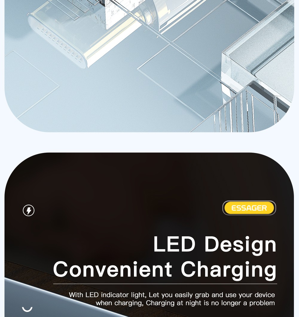 ESSAGER PD 100W 5A Type C to Type C Charging Cable with LED Light, Support Data Transform, 1m
