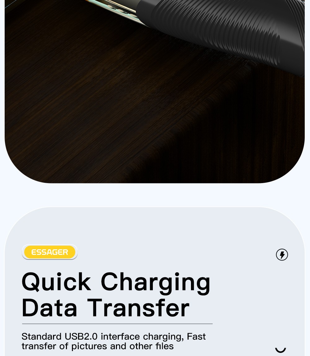 ESSAGER PD 100W 5A Type C to Type C Charging Cable with LED Light, Support Data Transform, 1m