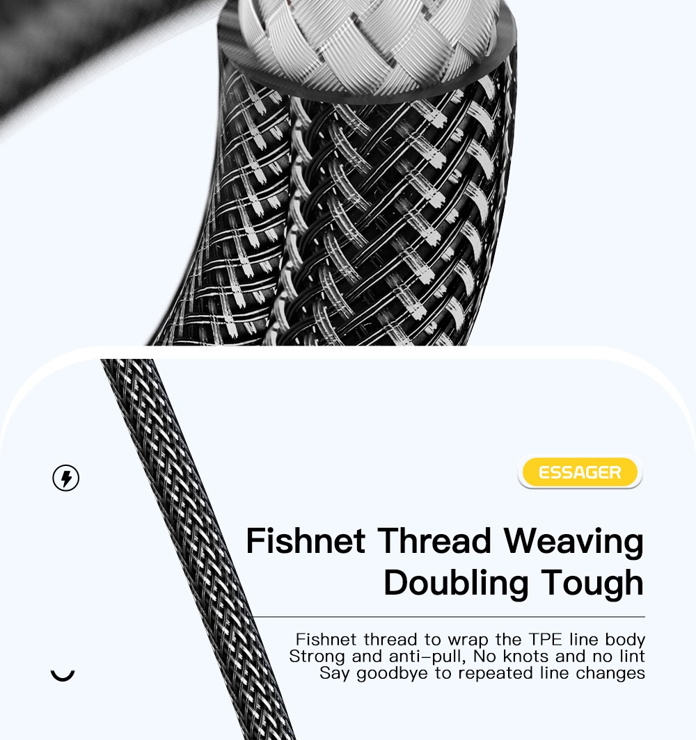 ESSAGER PD 100W 5A Type C to Type C Charging Cable with LED Light, Support Data Transform, 1m