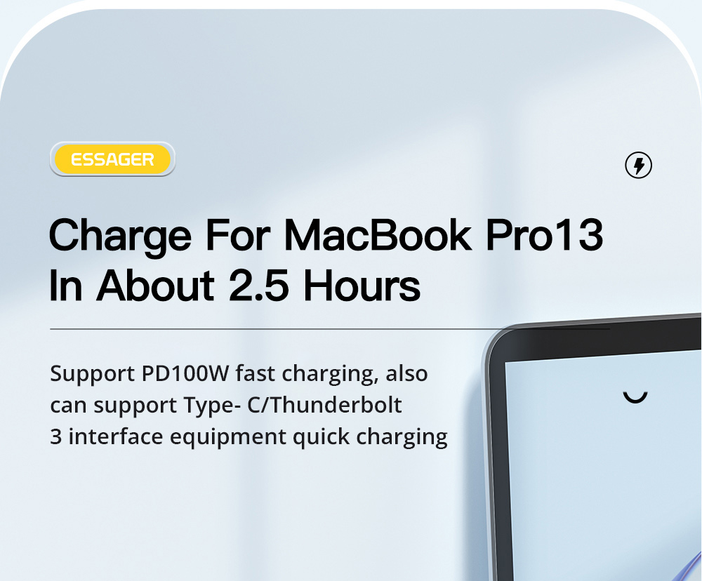 ESSAGER PD 100W 5A Type C to Type C Charging Cable with LED Light, Support Data Transform, 1m