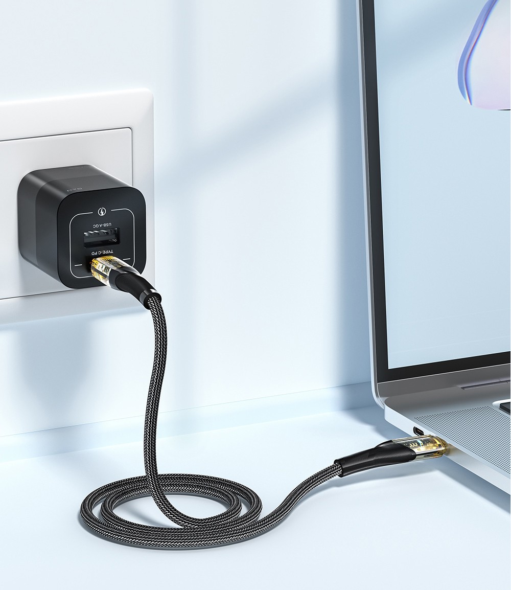 ESSAGER PD 100W 5A Type C to Type C Charging Cable with LED Light, Support Data Transform, 1m