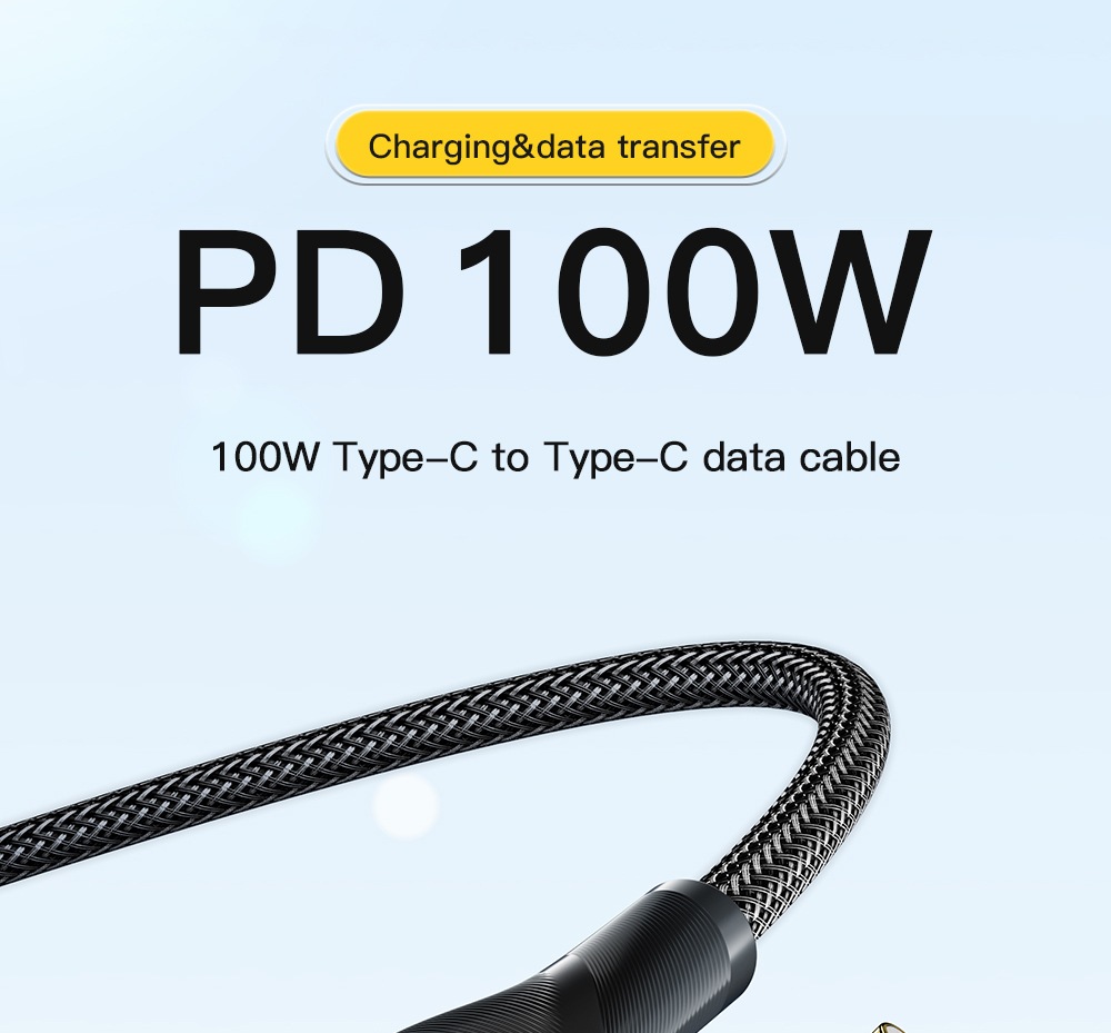ESSAGER PD 100W 5A Type C to Type C Charging Cable with LED Light, Support Data Transform, 2m