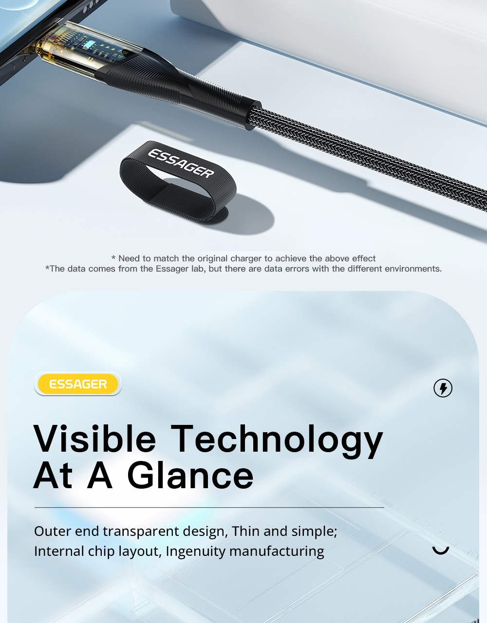 ESSAGER PD 100W 5A Type C to Type C Charging Cable with LED Light, Support Data Transform, 2m