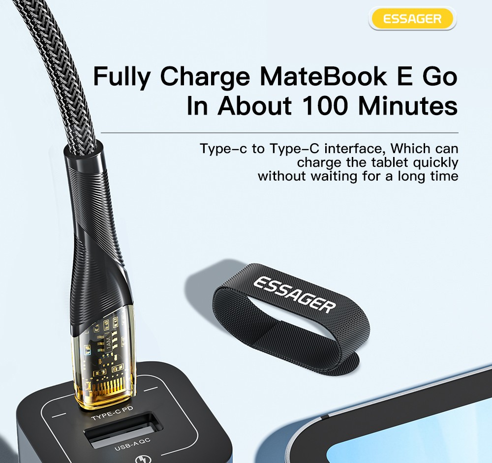 ESSAGER PD 100W 5A Type C to Type C Charging Cable with LED Light, Support Data Transform, 2m