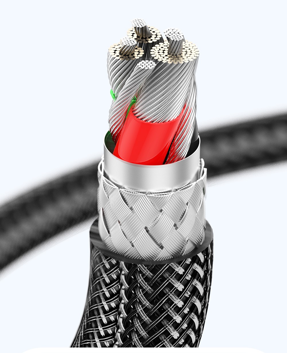 ESSAGER PD 30W Type C to Lightning Charging Cable with LED Light, Transparent Design, USB2.0 480Mbps, Fishnet Thread Weaving, 2m - Black