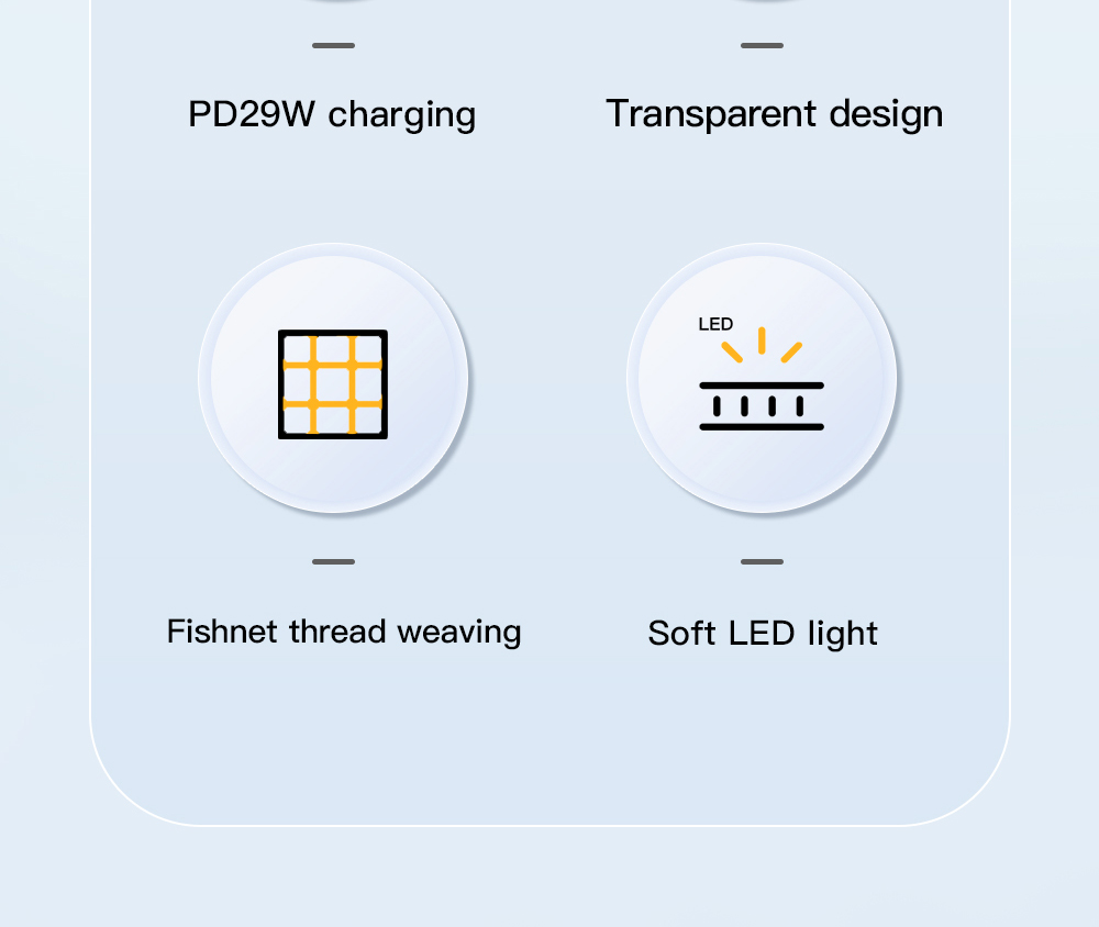 ESSAGER PD 30W Type C to Lightning Charging Cable with LED Light, Transparent Design, USB2.0 480Mbps, Fishnet Thread Weaving, 2m - Black