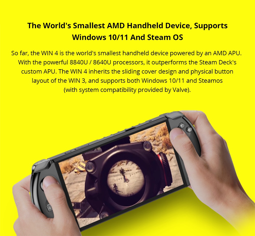 GPD Win 4 (2024) 6-inch Handheld Game Laptop, AMD Ryzen 7 8840U, 8 Cores Up to 5.1GHz, 32GB RAM 2TB SSD, WiFi 6 Bluetooth 5.2, 1*USB 4 1*Full-featured USB-C 1*Charing Only USB-C 1*Oculink 3*USB 3.2 1*HDMI 1*MicroSD Slot 1*RJ45 - EU Plug