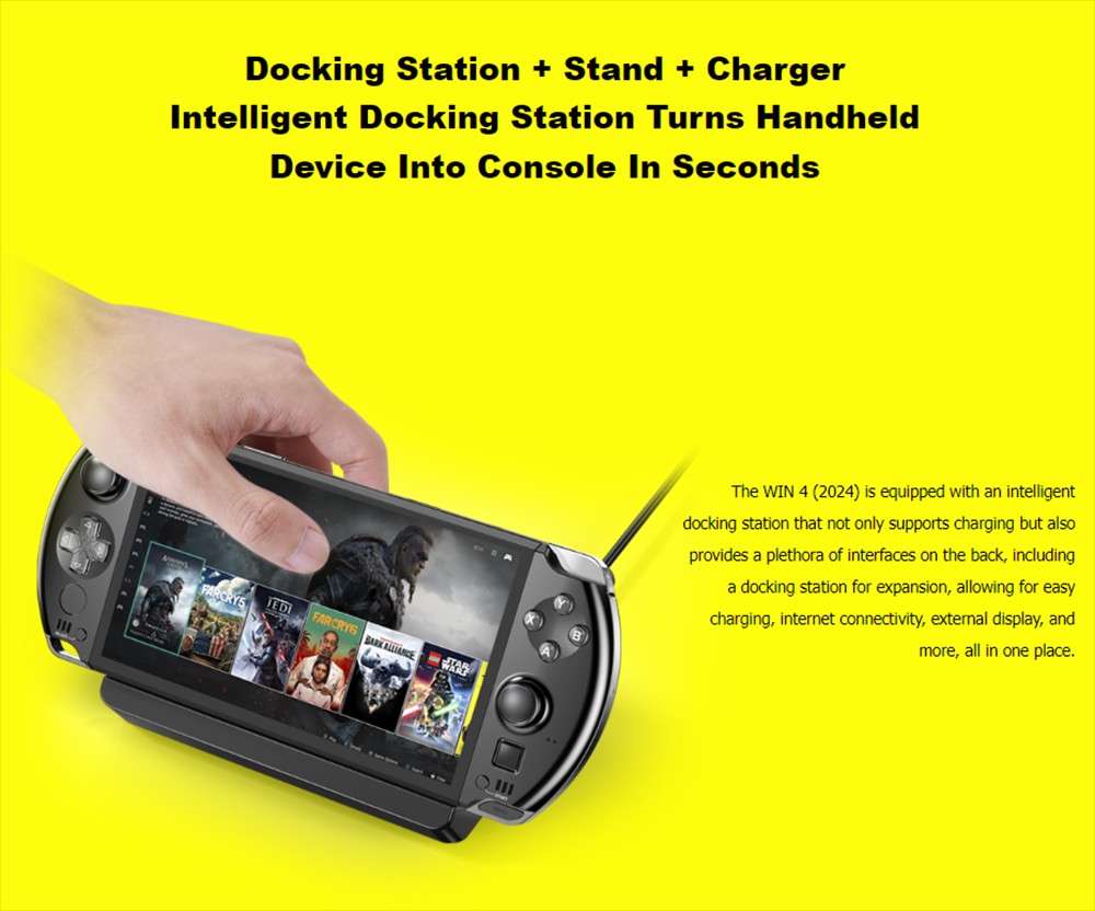 GPD Win 4 (2024) 6-inch Handheld Game Laptop, AMD Ryzen 7 8840U, 8 Cores Up to 5.1GHz, 32GB RAM 2TB SSD, WiFi 6 Bluetooth 5.2, 1*USB 4 1*Full-featured USB-C 1*Charing Only USB-C 1*Oculink 3*USB 3.2 1*HDMI 1*MicroSD Slot 1*RJ45 - EU Plug