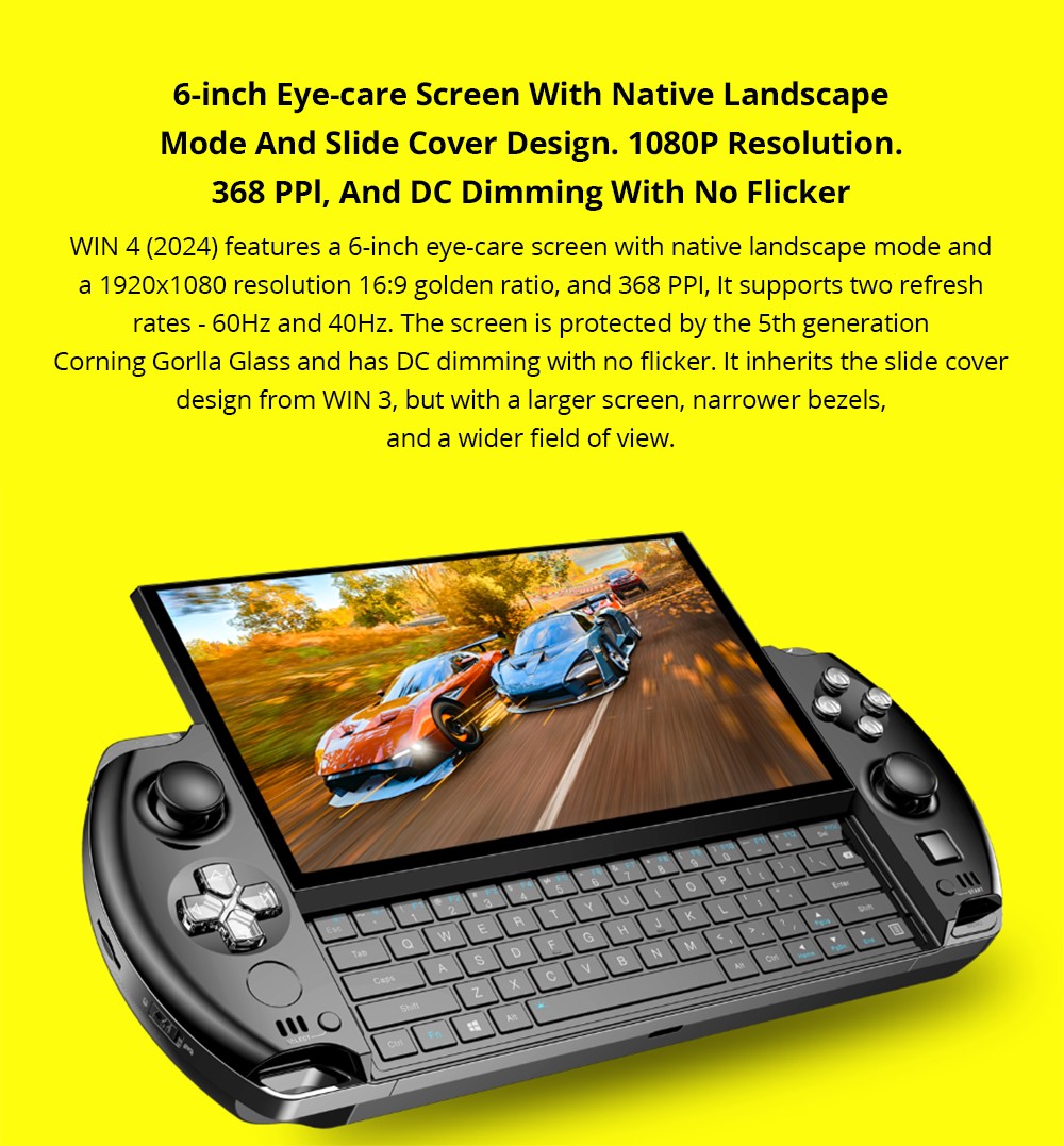 GPD Win 4 (2024) 6-inch Handheld Game Laptop, AMD Ryzen 7 8840U, 8 Cores Up to 5.1GHz, 32GB RAM 2TB SSD, WiFi 6 Bluetooth 5.2, 1*USB 4 1*Full-featured USB-C 1*Charing Only USB-C 1*Oculink 3*USB 3.2 1*HDMI 1*MicroSD Slot 1*RJ45 - US Plug