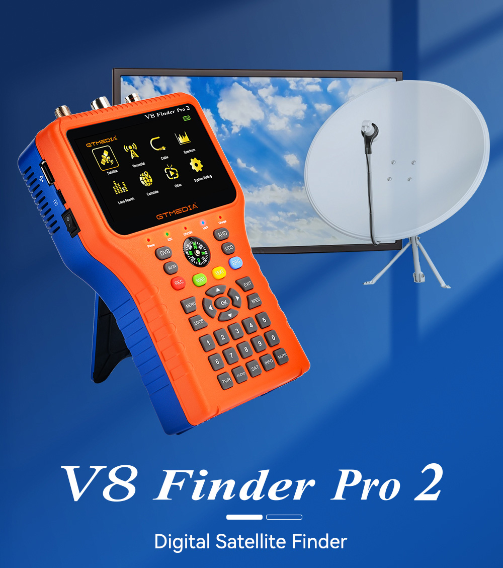 GTMEDIA V8 Finder PRO 2 Satellitenfinder ATSC-C Digitaler Satellitensignaldetektor, unterstützt DVB-S2X/S2/S, DVB-T2/T, DVB-C – Orange, EU-Stecker