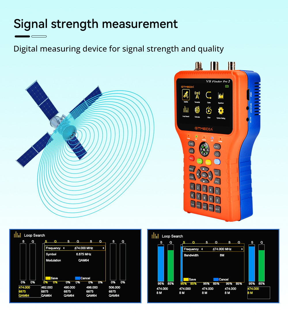 GTMEDIA V8 Finder PRO 2 Satellitenfinder ATSC-C Digitaler Satellitensignaldetektor, unterstützt DVB-S2X/S2/S, DVB-T2/T, DVB-C – Orange, EU-Stecker