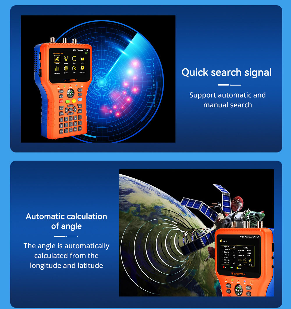 GTMEDIA V8 Finder PRO 2 Satellitenfinder ATSC-C Digitaler Satellitensignaldetektor, unterstützt DVB-S2X/S2/S, DVB-T2/T, DVB-C – Orange, EU-Stecker