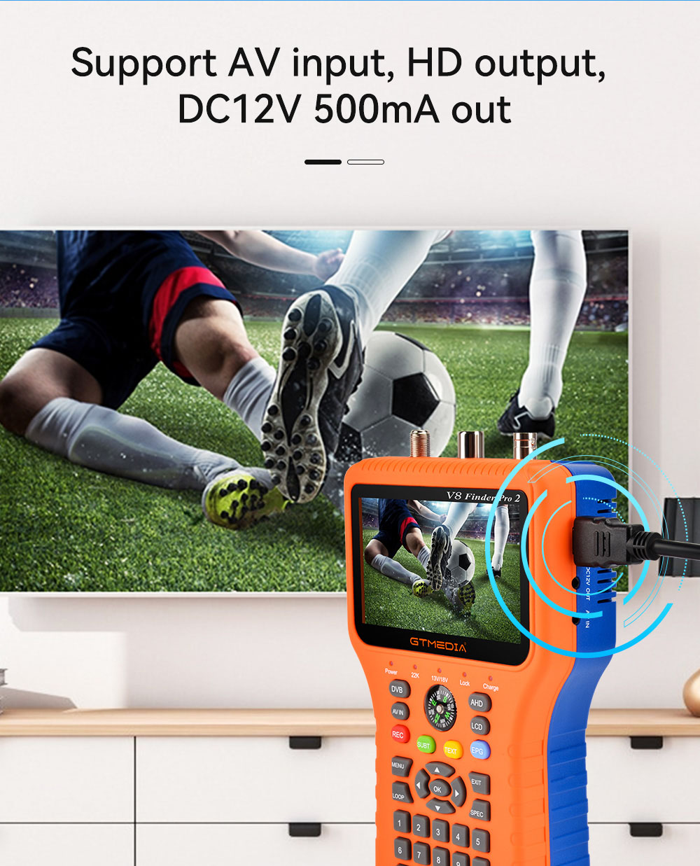 GTMEDIA V8 Finder PRO 2 Satellitenfinder ATSC-C Digitaler Satellitensignaldetektor, unterstützt DVB-S2X/S2/S, DVB-T2/T, DVB-C – Orange, EU-Stecker