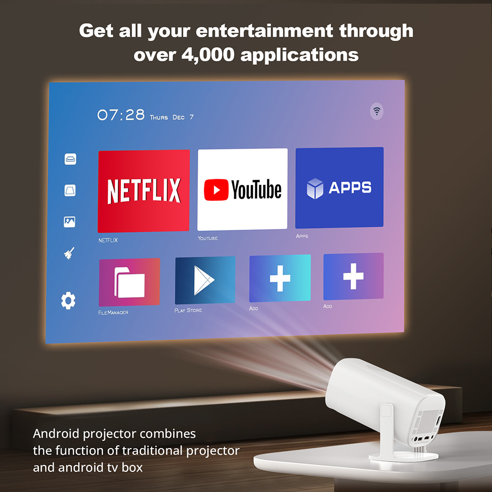 GXMO P30 Portable Projector, 180° Flip, 150 ANSI, 1280*720P, Keystone Correction, Android 11, WiFi 6 - US Plug