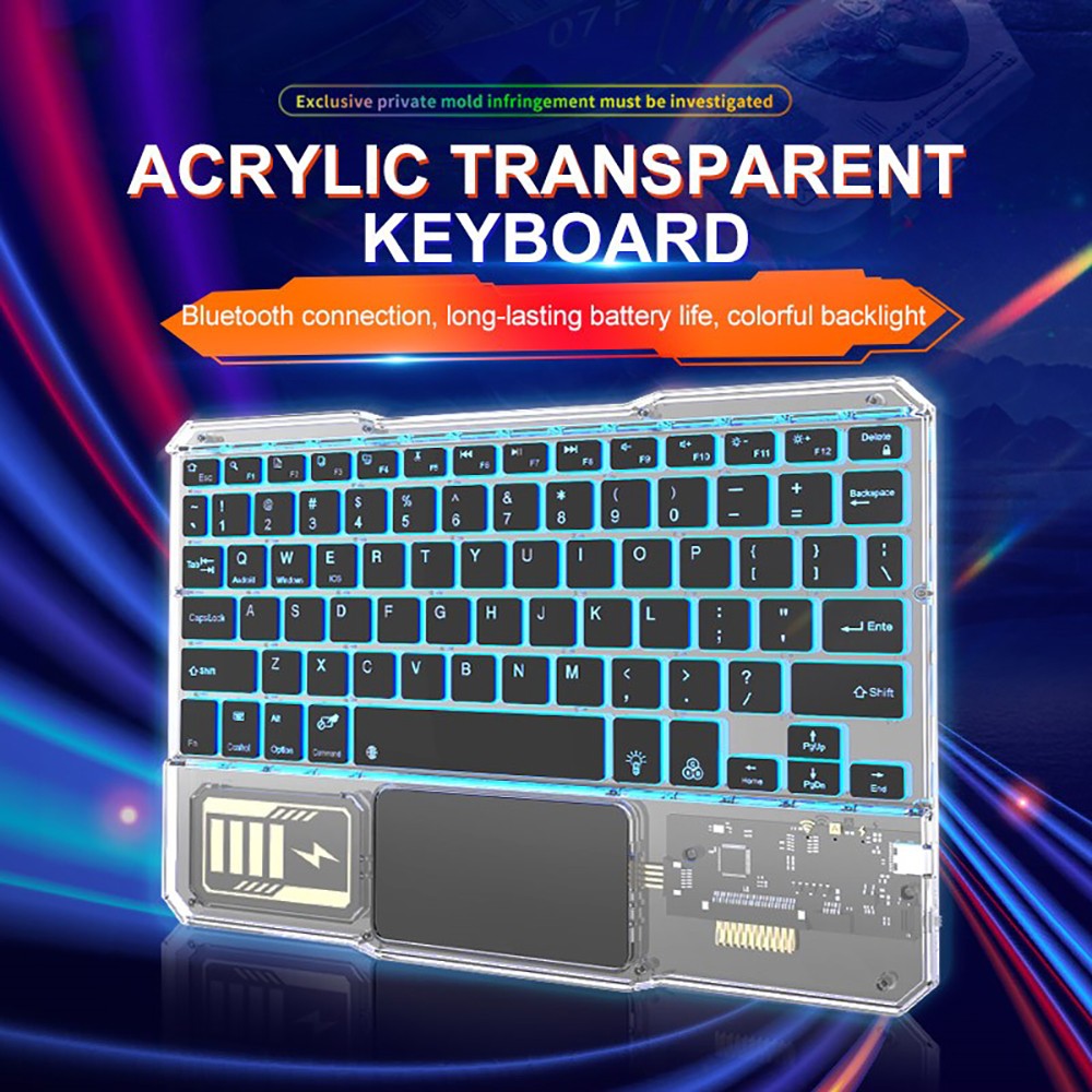 KB333 Transparent 78 Keys Wireless Bluetooth Keyboard with Touchpad, Colorful Backlight - Blue