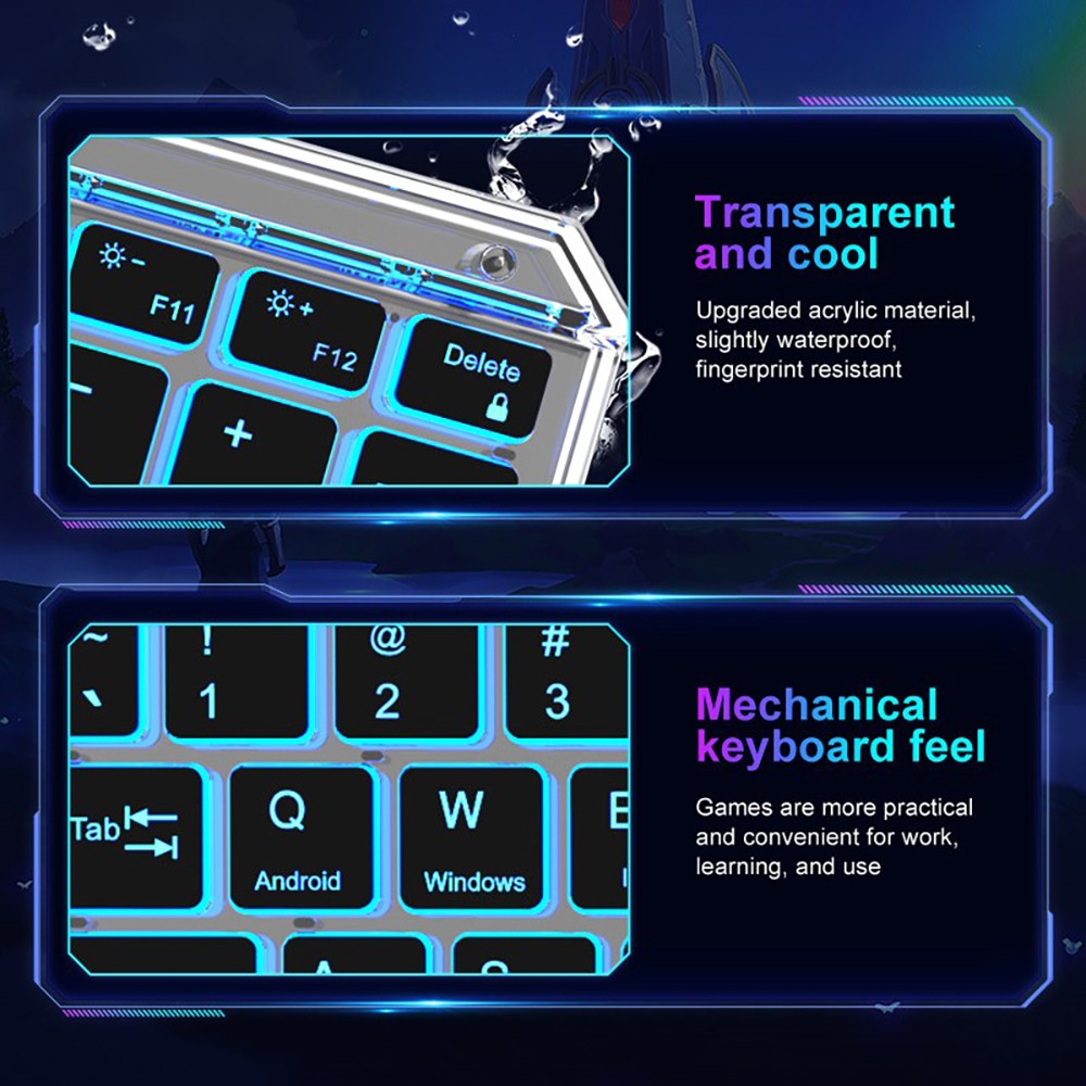 KB333 Transparent 78 Keys Wireless Bluetooth Keyboard with Touchpad, Colorful Backlight - Blue