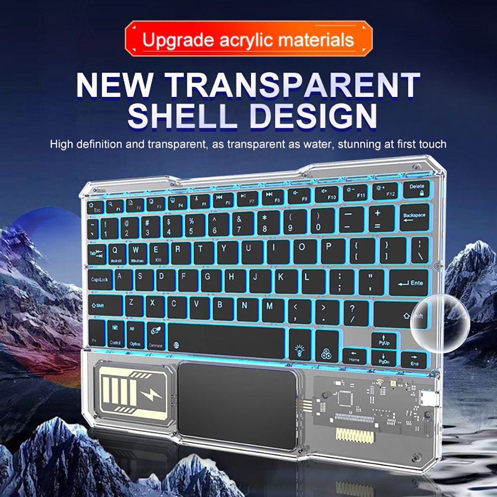 KB333 Transparent 78 Keys Wireless Bluetooth Keyboard with Touchpad, Colorful Backlight - Green