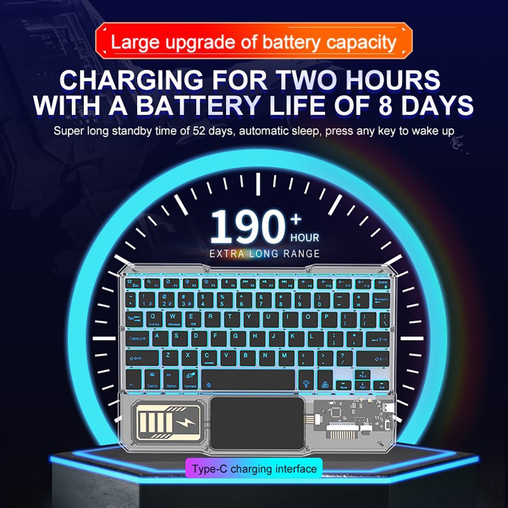 KB333 Transparent 78 Keys Wireless Bluetooth Keyboard with Touchpad, Colorful Backlight - Green