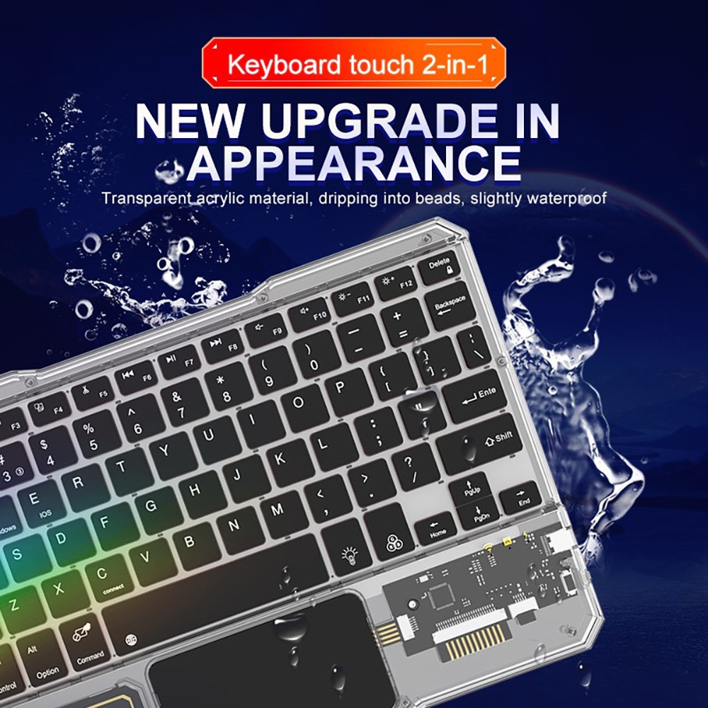 KB333 Transparent 78 Keys Wireless Bluetooth Keyboard with Touchpad, Colorful Backlight - Pink