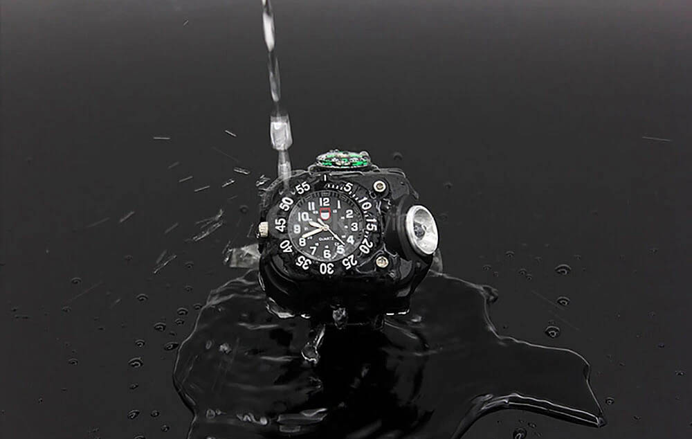 LED Light Wrist Strap Waterproof Watch with Compass, Adjustable 5 Brightness Levels, USB Charging