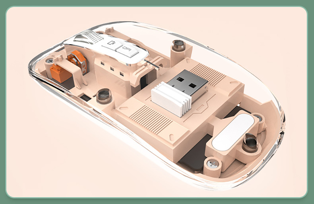 M033 Transparent Wireless Mouse, 3 Connection Modes, 800/1200/1600 DPI, Mute Axis, Colorful Breathing Light Effect - Blue
