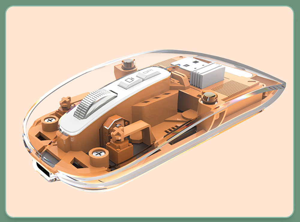M033 Transparent Wireless Mouse, 3 Connection Modes, 800/1200/1600 DPI, Mute Axis, Colorful Breathing Light Effect - Blue