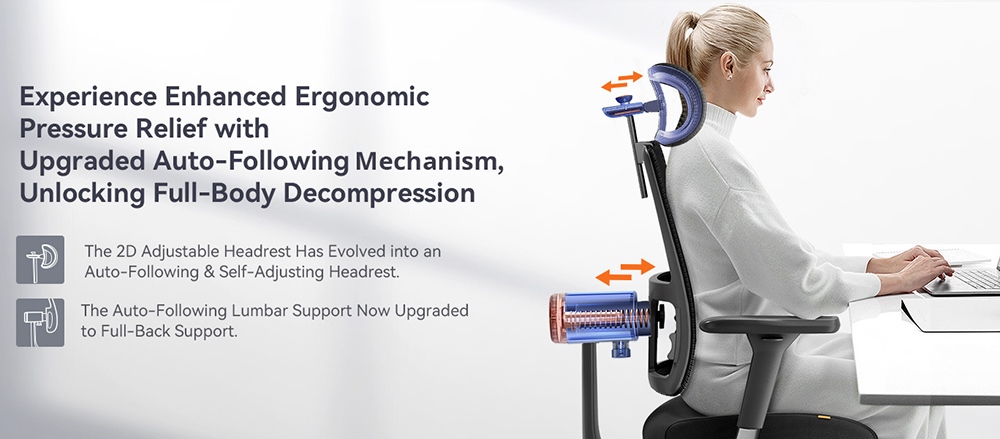 NEWTRAL MagicH-BPro Ergonomic Chair with Footrest, Auto-Following Backrest Headrest, Adaptive Lower Back Support, Adjustable Armrest, 4 Positions to Lock - Black