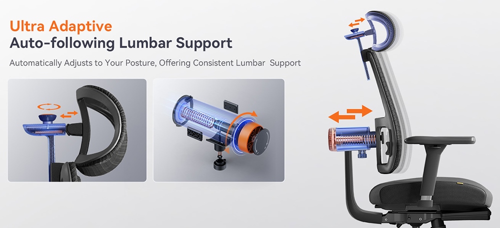 NEWTRAL MagicH-BPro Ergonomic Chair with Footrest, Auto-Following Backrest Headrest, Adaptive Lower Back Support, Adjustable Armrest, 4 Positions to Lock - Black