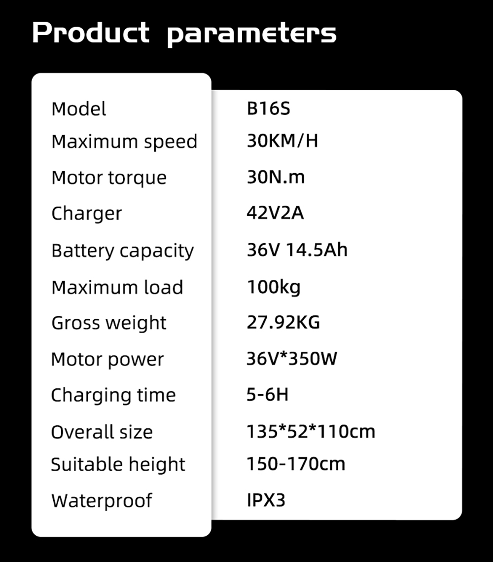 Niubility B16S Electric Bike, 350W Motor, 36V 14.5AH Battery, 16*2.125 Inches Tires, 30km/h Max Speed, 60km Range, Front & Rear Disc Brakes, LCD Display