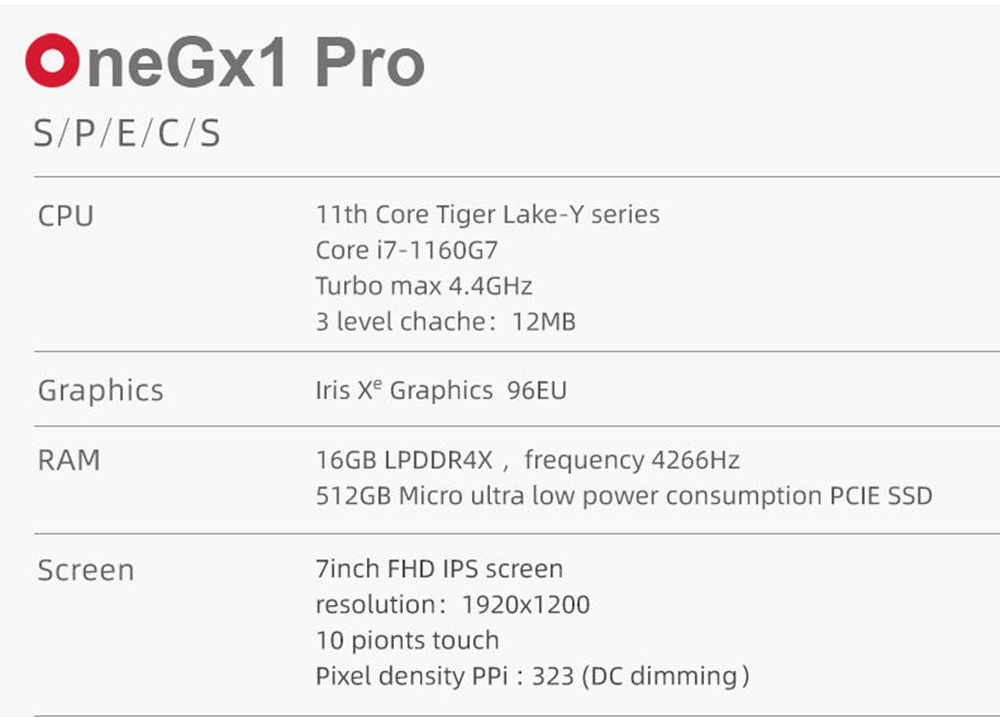 One Netbook OneGx1 Pro Gaming Laptop 7-inch 1920x1200 Intel i7-1160G7 16GB RAM 1TB SSD WiFi 6 Windows 10 - WiFi Version Black