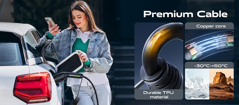 VDL EC11 Portable EV Charger, 3.6KW Fast Charging, 16A Max Current, 2-Pin EU Schuko Plug, 5m Charging Cable, IP65 Waterproof, for IEC 62196-2 Standard