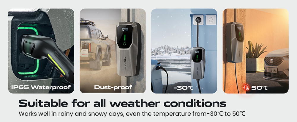 VDL EC11 Portable EV Charger, 3.6KW Fast Charging, 16A Max Current, 2-Pin EU Schuko Plug, 5m Charging Cable, IP65 Waterproof, for IEC 62196-2 Standard