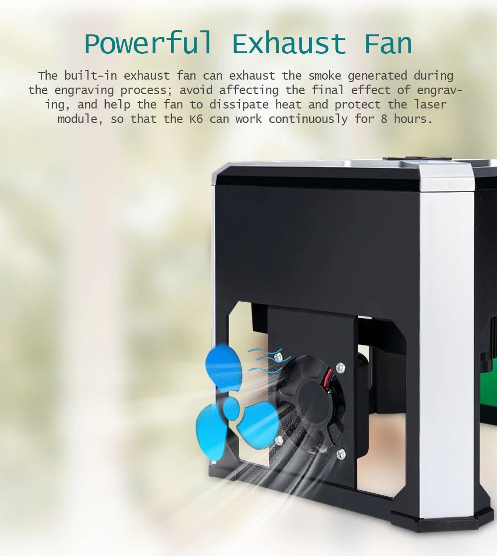 WAINLUX K6 Mini Laser Engraver Cutter, 3W Laser Power, 0.05mm Precision, Adjustable Focus, Offline Engraving, Built-in Exhaust Fan, App Connection, 80*80mm - UK Plug