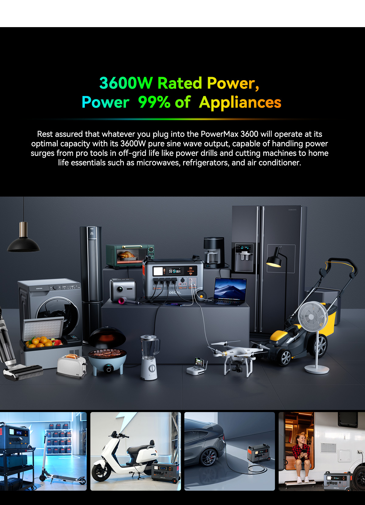 Blackview Oscal PowerMax 3600 Rugged Power Station, 3600Wh to 57600Wh LiFePO4 Battery, 14 Outlets, 5 LED Light Modes, Morse Code Signal