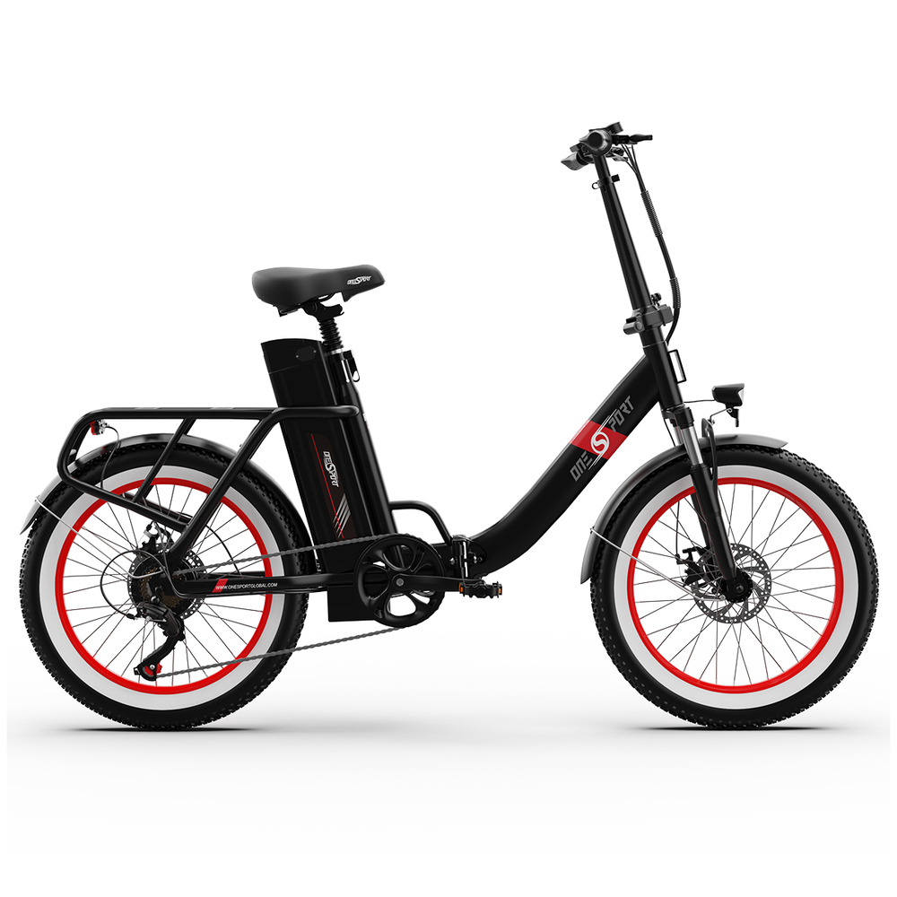 ONESPORT OT16-2 Electric Bike 20*3.0 inch Tires, 350W Motor 48V 15Ah Battery 25km/h Max Speed Disc Brakes - Black&Red