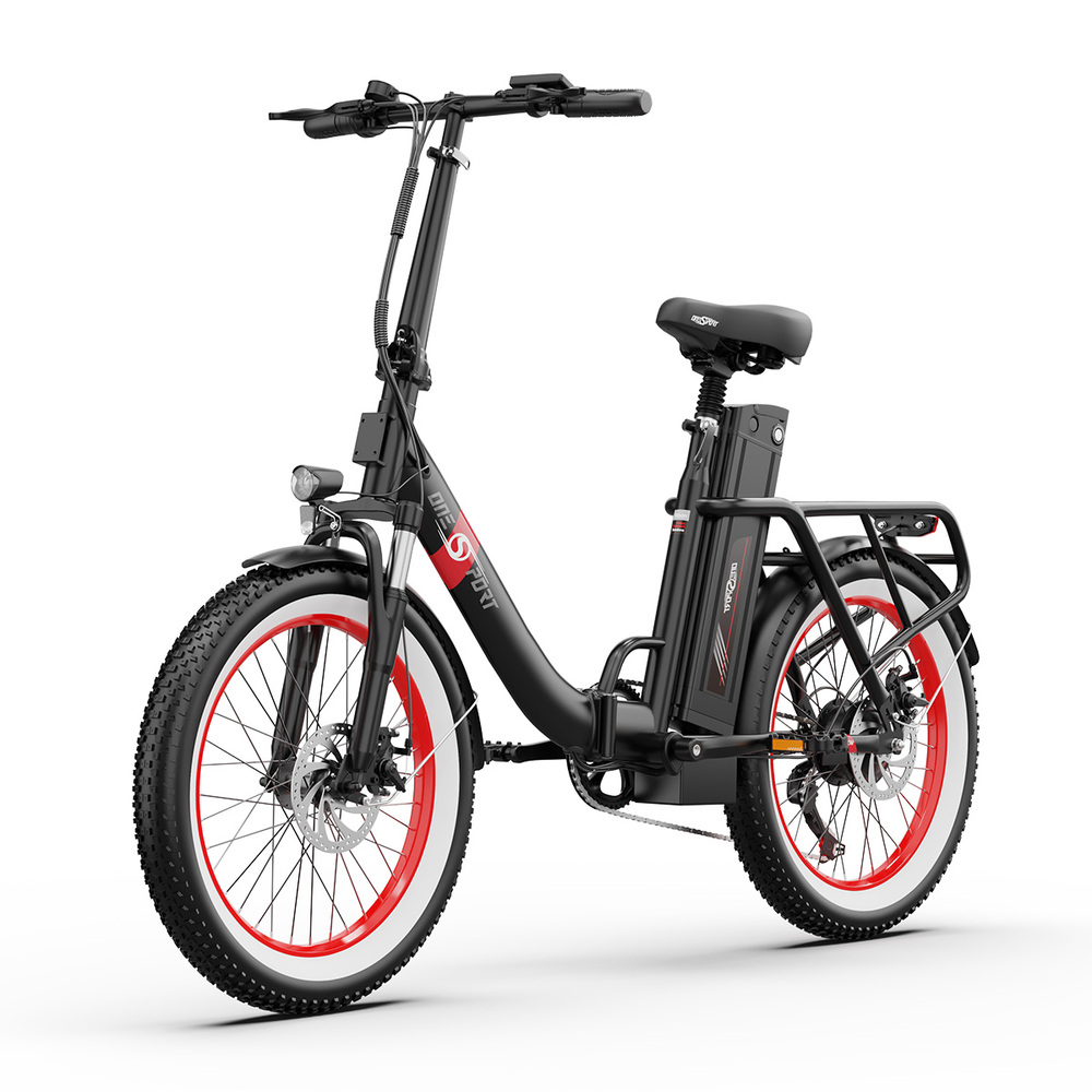ONESPORT OT16-2 Electric Bike 20*3.0 inch Tires, 350W Motor 48V 15Ah Battery 25km/h Max Speed Disc Brakes - Black&Red