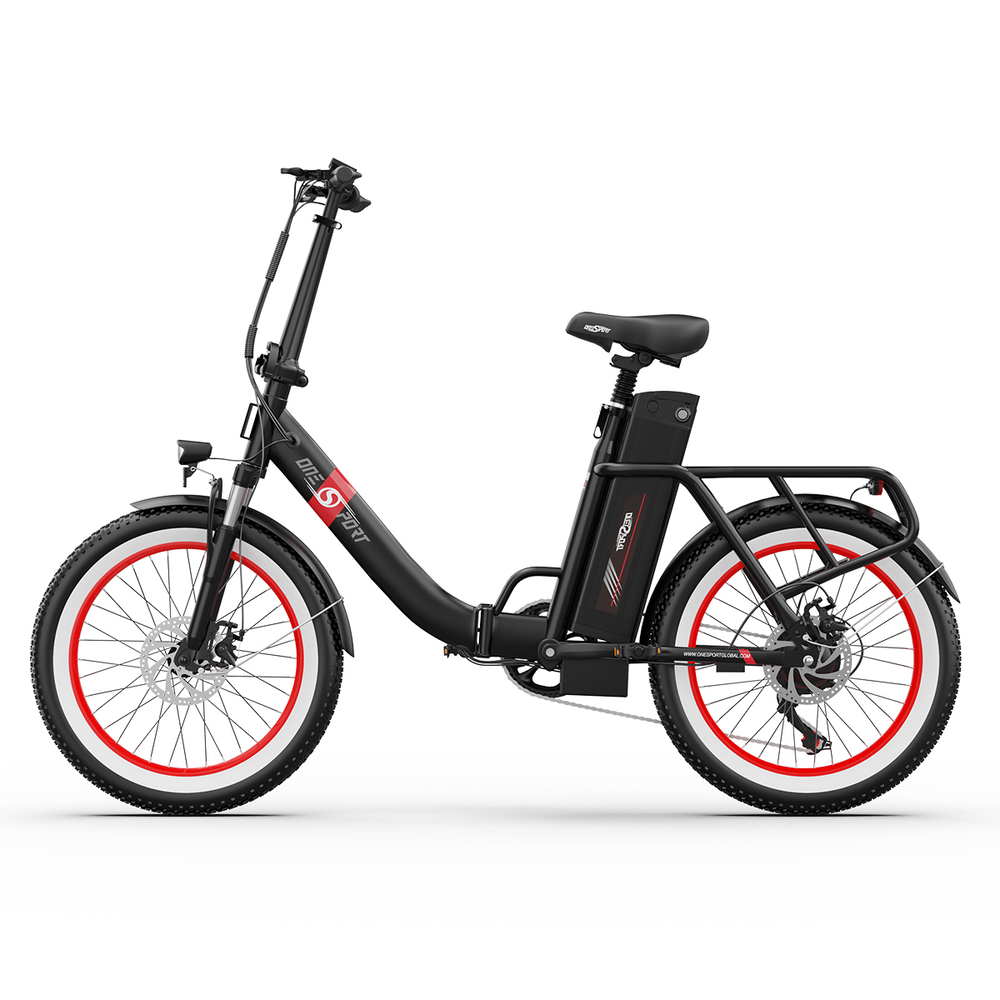 ONESPORT OT16-2 Electric Bike 20*3.0 inch Tires, 350W Motor 48V 15Ah Battery 25km/h Max Speed Disc Brakes - Black&Red
