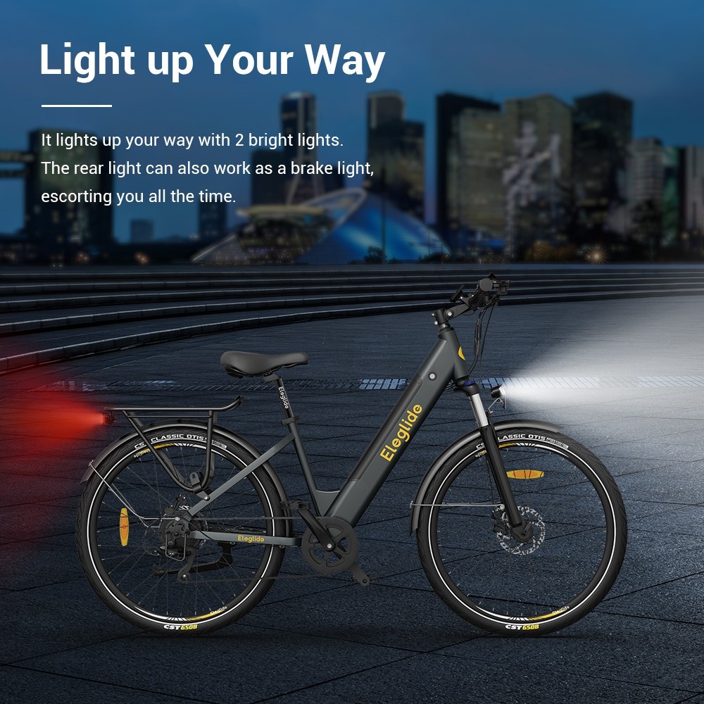 Eleglide T1 Step-Thru Electric Trekking Bike 27.5 Inch CST Tires 36V 13Ah Battery 250W Brushless Motor 25Km/h Shimano 7 Gears 100km Max Range IPX4 Waterproof 120kg Max Load Dual Disk Brakes - Grey