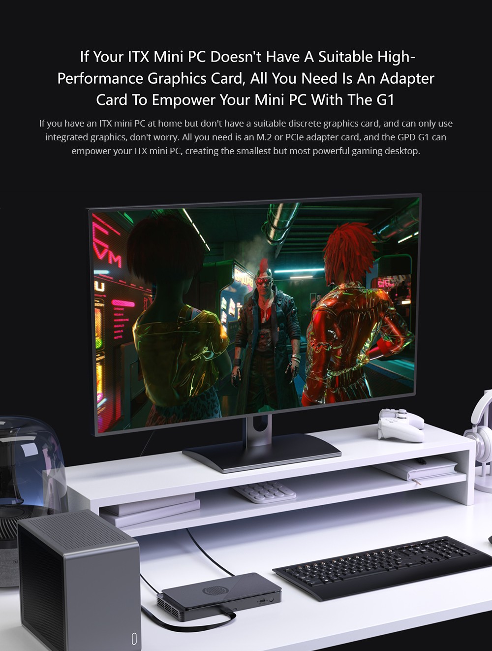 GPD G1 Graphics Card Expansion Dock, AMD Radeon RX 7600M XT Graphics, 8GB GDDR6 RAM, 128bit, 1*Oculink 1*USB 4.0 1*HDMI 2.1 2*DP 1.4a 3*USB 3.2 1*SD 4.0, TGP Toggle Key - US Plug