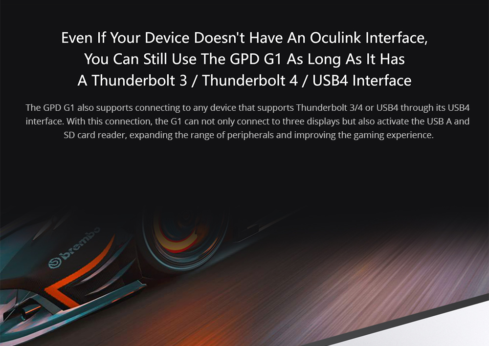 GPD G1 Graphics Card Expansion Dock, AMD Radeon RX 7600M XT Graphics, 8GB GDDR6 RAM, 128bit, 1*Oculink 1*USB 4.0 1*HDMI 2.1 2*DP 1.4a 3*USB 3.2 1*SD 4.0, TGP Toggle Key - US Plug