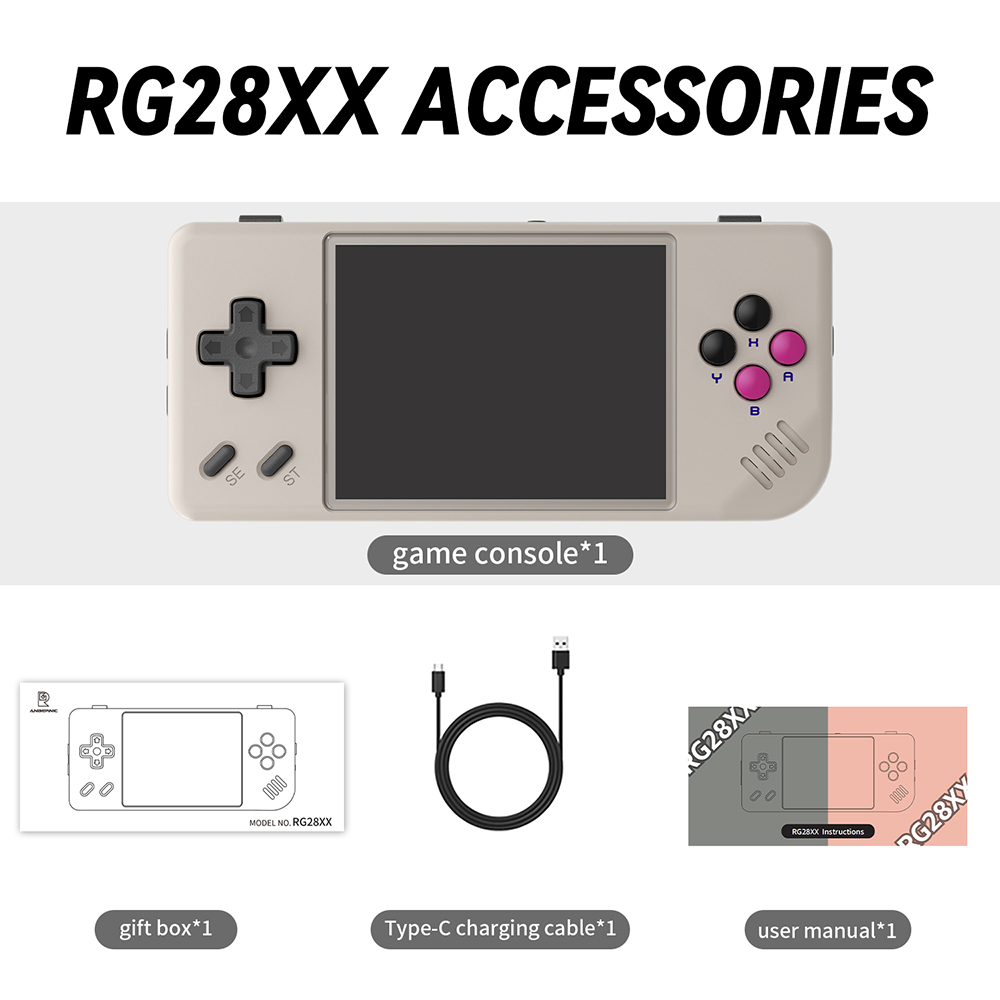 ANBERNIC RG28XX Game Console, 2.83-inch IPS Screen, 64GB+128GB TF Card, 10000+ Games Preinstalled, Multimedia Applications, 8 Hours of Playtime, HDMI Output - Grey