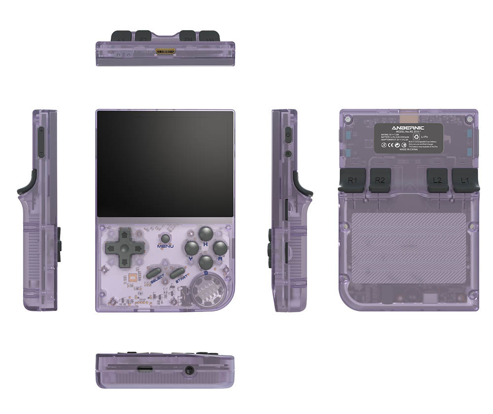 ANBERNIC RG35XX (2024 Version) Game Console, 3.5 Inch IPS Screen, Linux System, 64GB+128GB TF Card with 10000+ Games, 7 Hours of Playtime - Transparent Purple