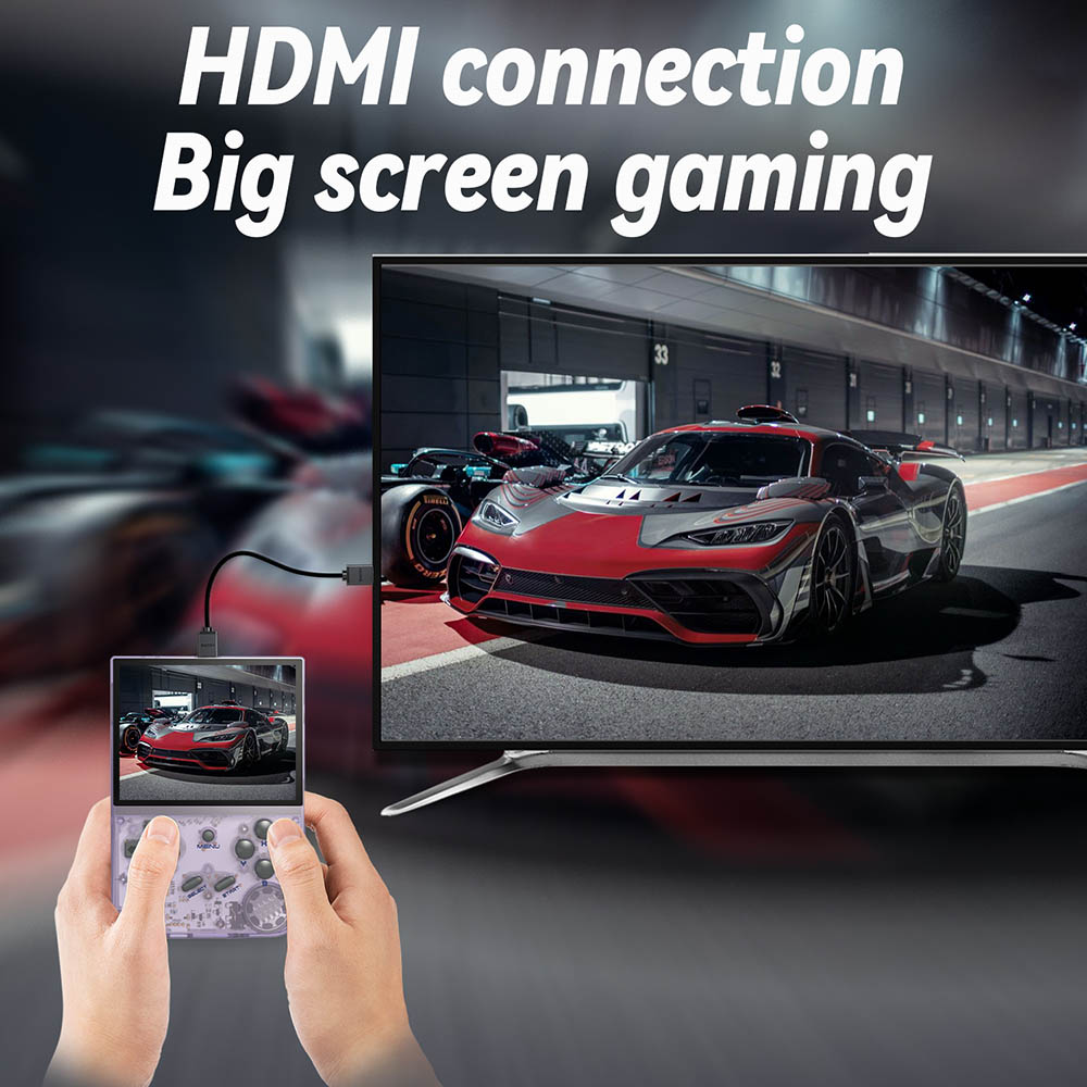 ANBERNIC RG35XX (2024 Version) Game Console, 3.5 Inch IPS Screen, Linux System, 64GB+64GB TF Card with 5000+ Games, 7 Hours of Playtime - Transparent Purple